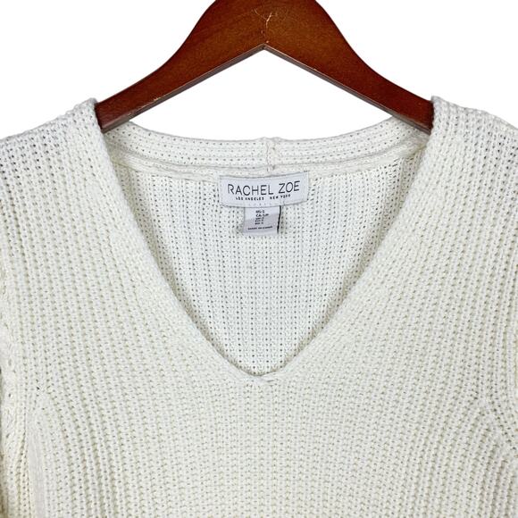 Rachel Zoe Sweater Cream Ribbed Knit Pullover Balloon Sleeves Women's S Boho - Picture 2 of 6